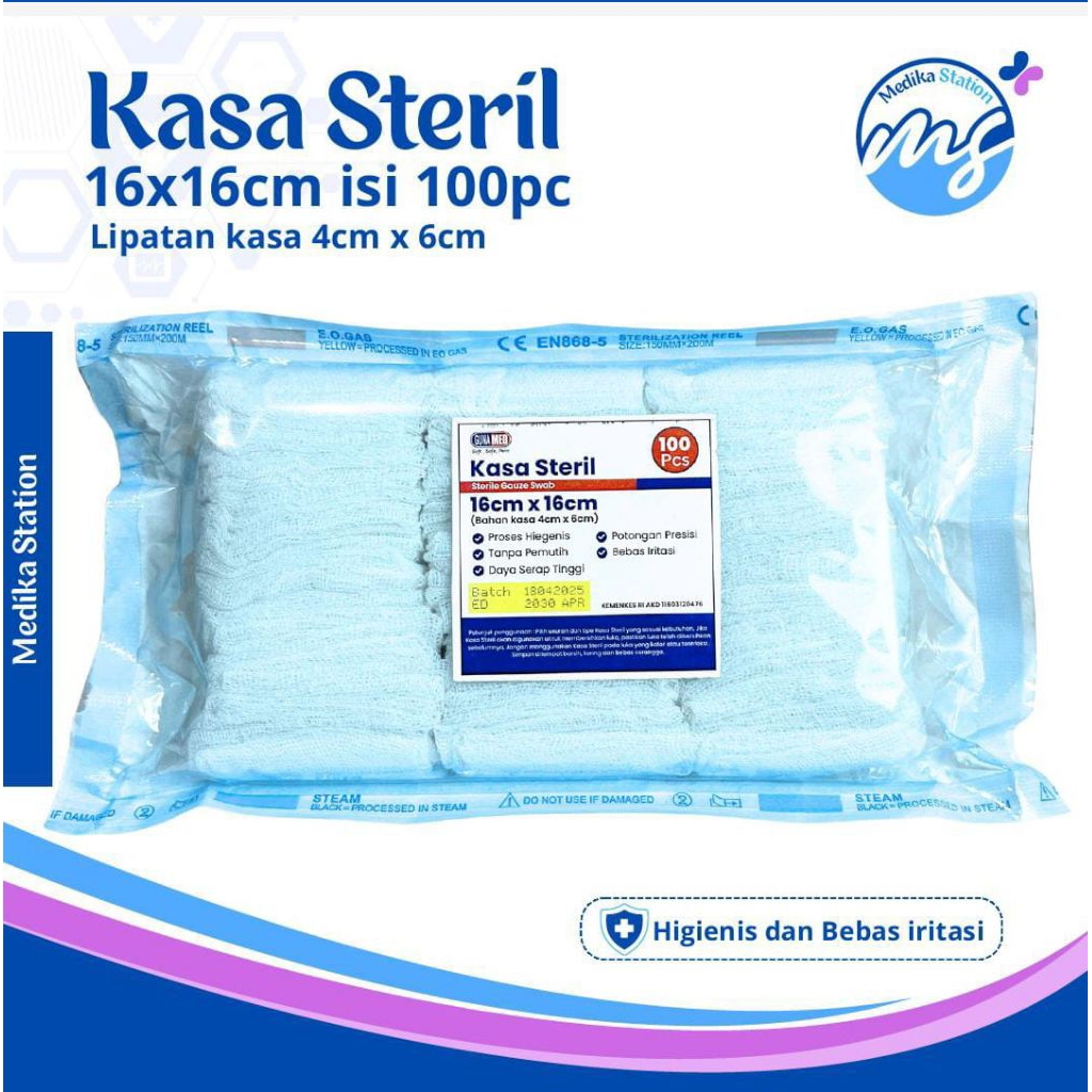 GUNAMED KASA STERIL 16X16CM ISI 100PC/KASA LIPAT/PERBAN LIPAT/KASA DENGAN CUTTING LOCK SYSTEM/GUNAME