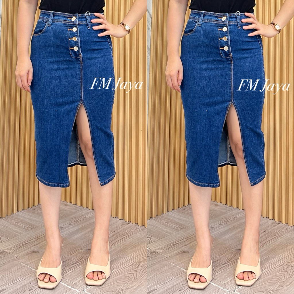 ROK JEANS PREMIUM 7820 || ROK JEANS SPAN WANITA || ROK SPAN DENIM || ROK SLIT DEPAN || ROK DENIM PRE