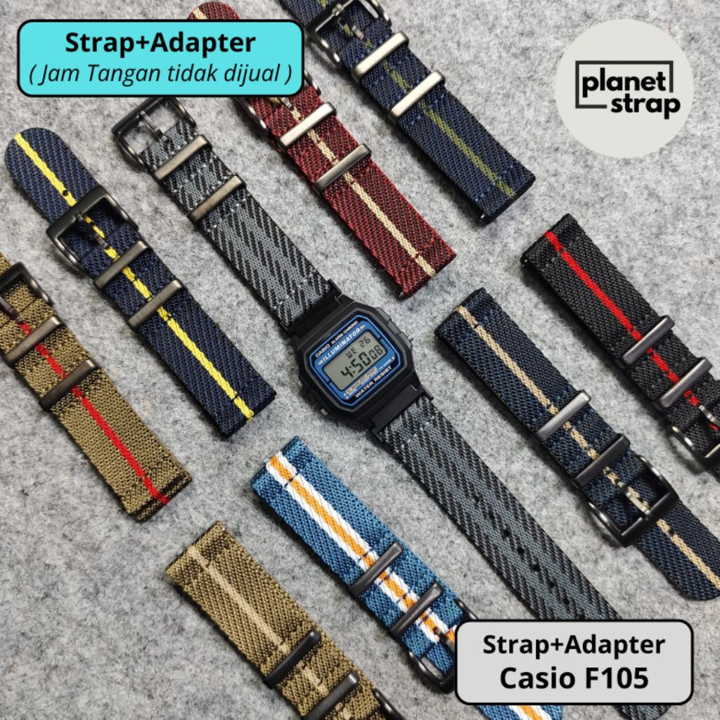 [ Strap + Adapter ] Tali Jam Tangan Twill Nylon 2 Pcs Style Strap Casio F105