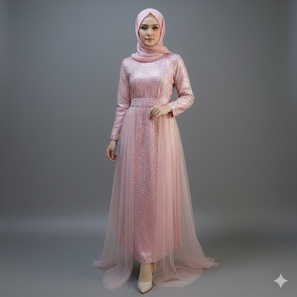 Gaun elegan Fashion muslimah Acara spesial Gaun berkilau