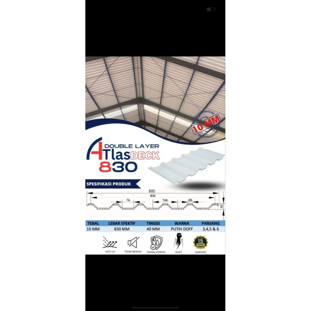 ATAP UPVC DOUBLE LAYER 830 panjang 3m,4m,5m,6m