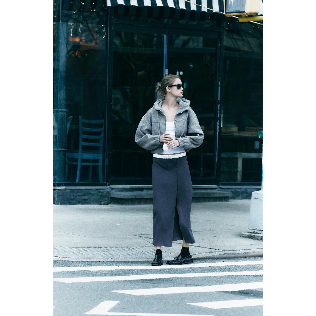 ZARA GREY CONTRASTING BOXER WAIST MIDI SKIRT