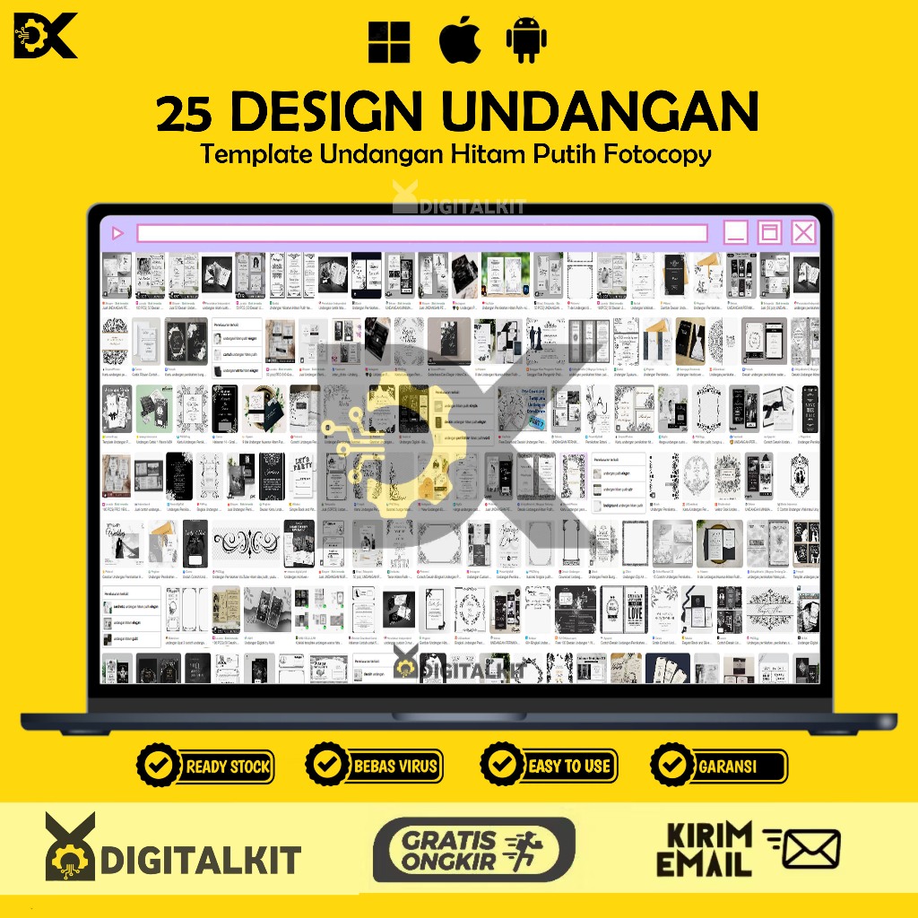 [T0212] 25 TEMPLATE UNDANGAN HITAM PUTIH FOTOCOPY