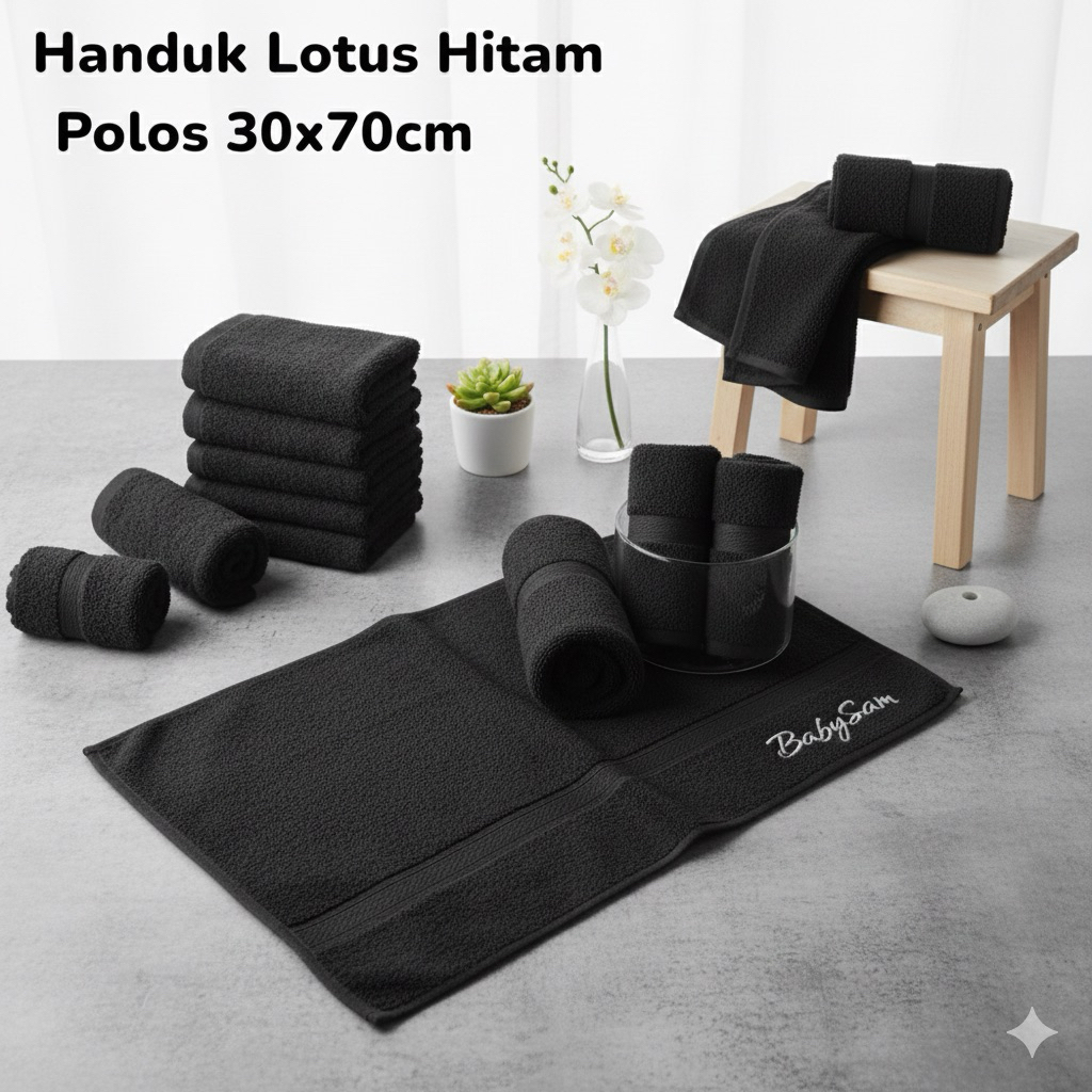 Handuk Kecil Lotus 30x70cm Hitam Edition || Handuk Olahraga Handuk Barber Salon Handuk Polos Hitam