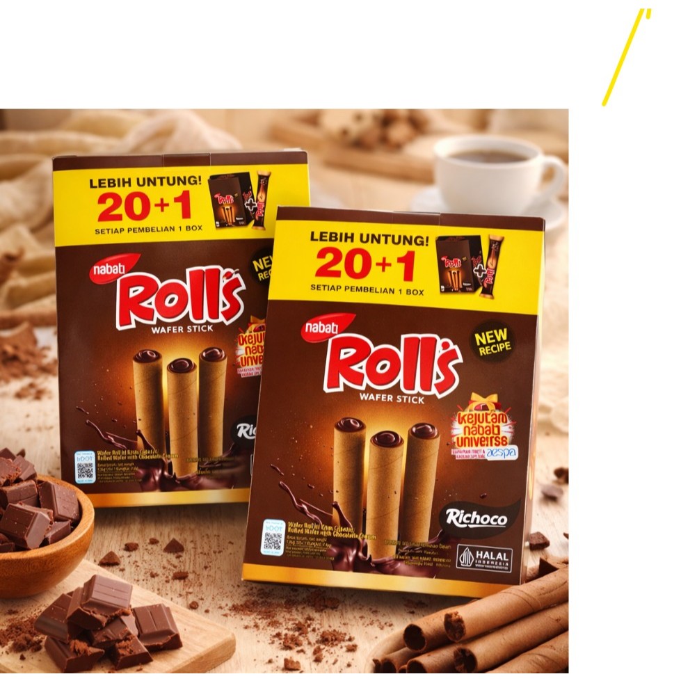 Nabati Rolls Wafer Stick Rasa Richoco 1 Pack Isi 20 Kemasan 6 gram Murah & Hemat