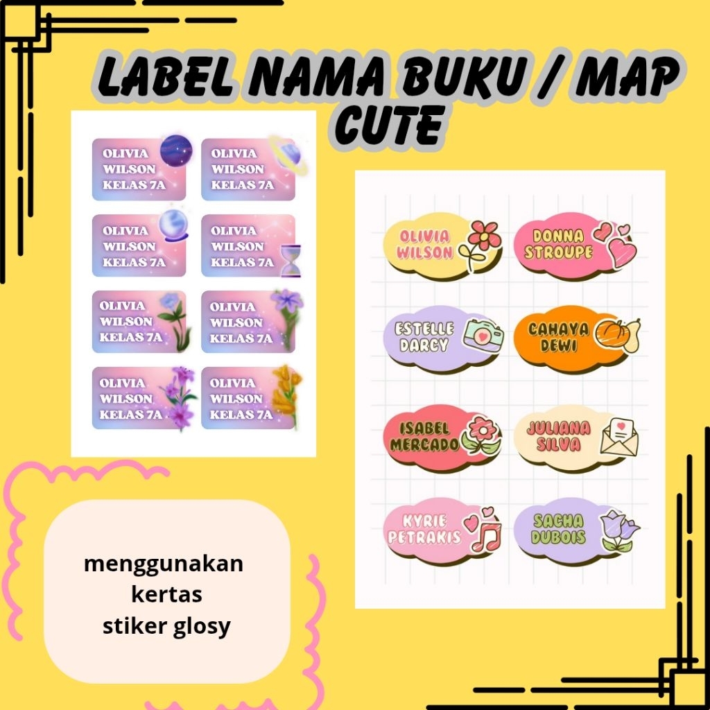 [14pcs] Label Nama / Label Nama Buku / Label nama pelajaran / Label nama map / Label nama buku tulis