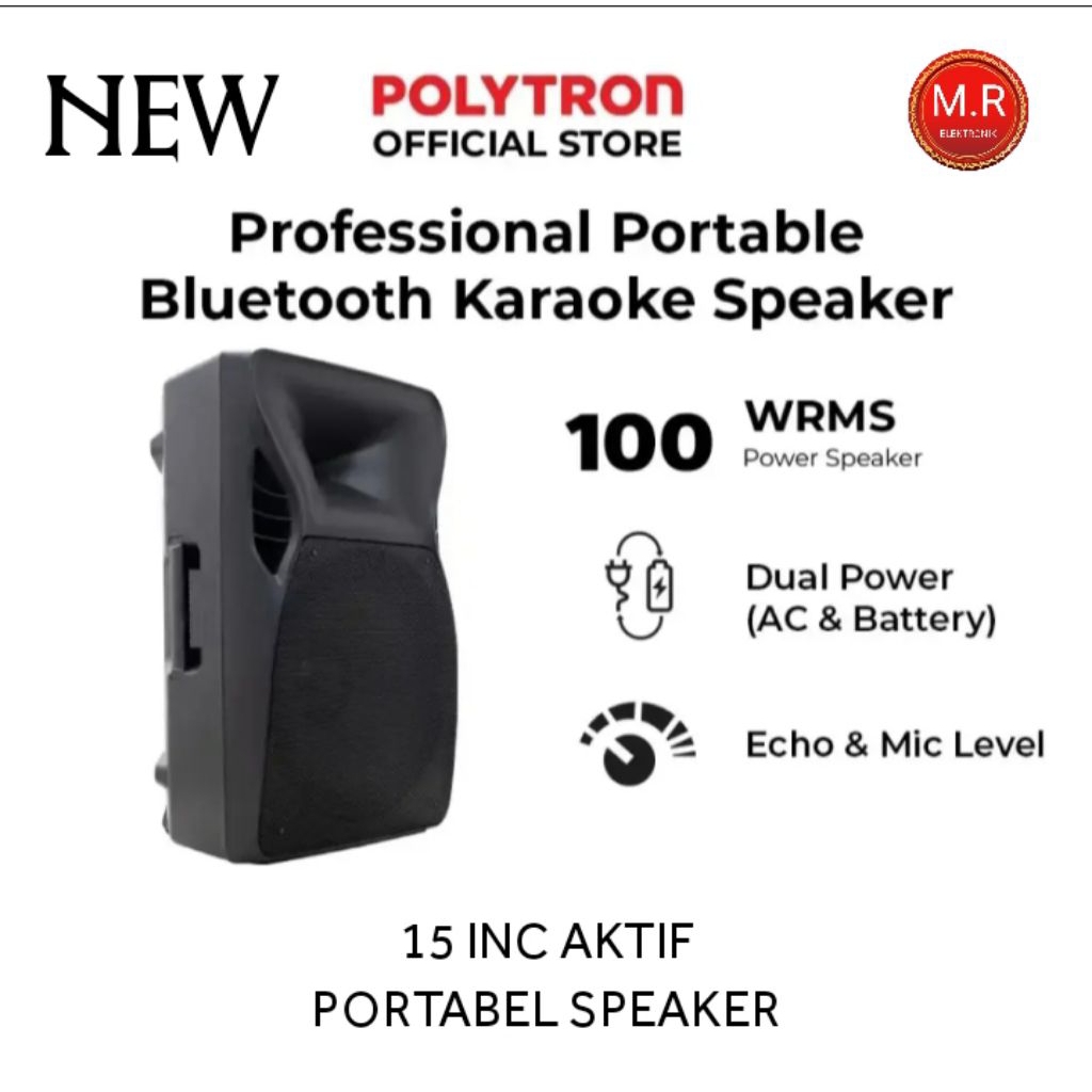 SPEAKER POLYTRON 15 INC PORTABEL PASPRO15F5 NEW BLUETHOOTH + 2 MIC WIRELES