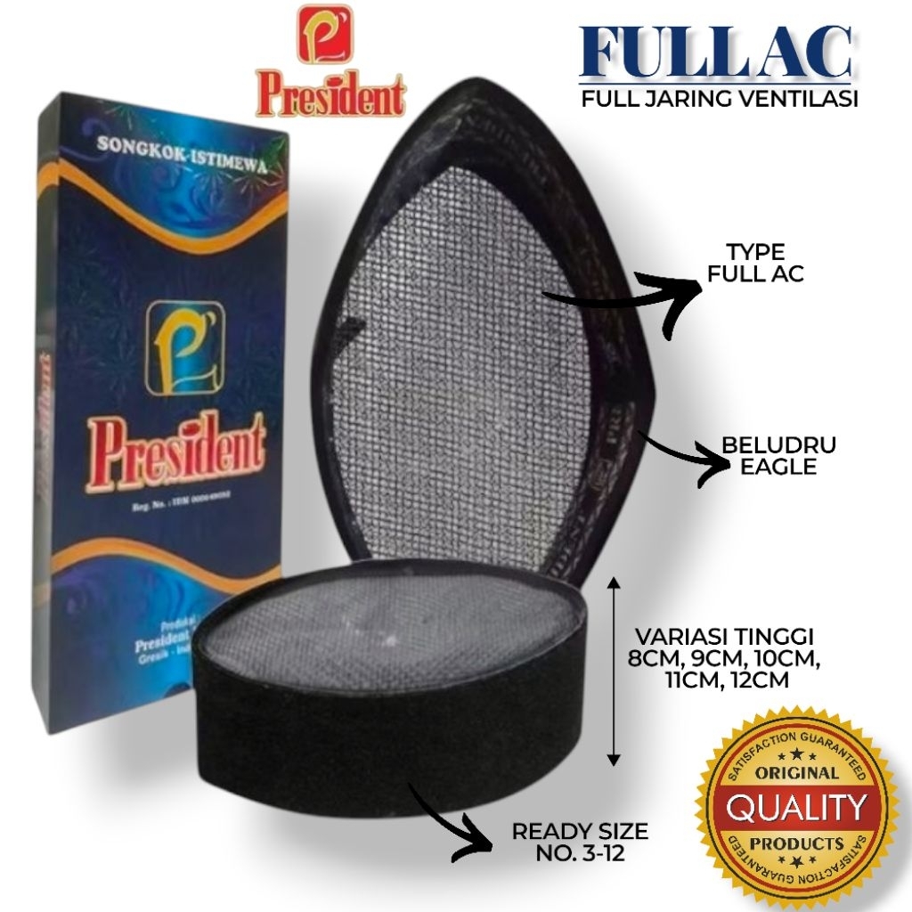 Songkok President Full AC / Peci President Full Ac Beludru Tebal Lembut