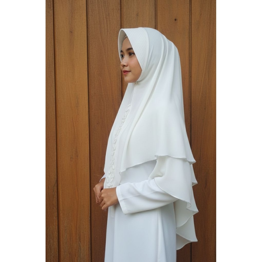 Jilbab Hijab Syari Khimar pinguin 2 layer hijab instan Antem dua lapis Ceruti 2 layers warna broken 