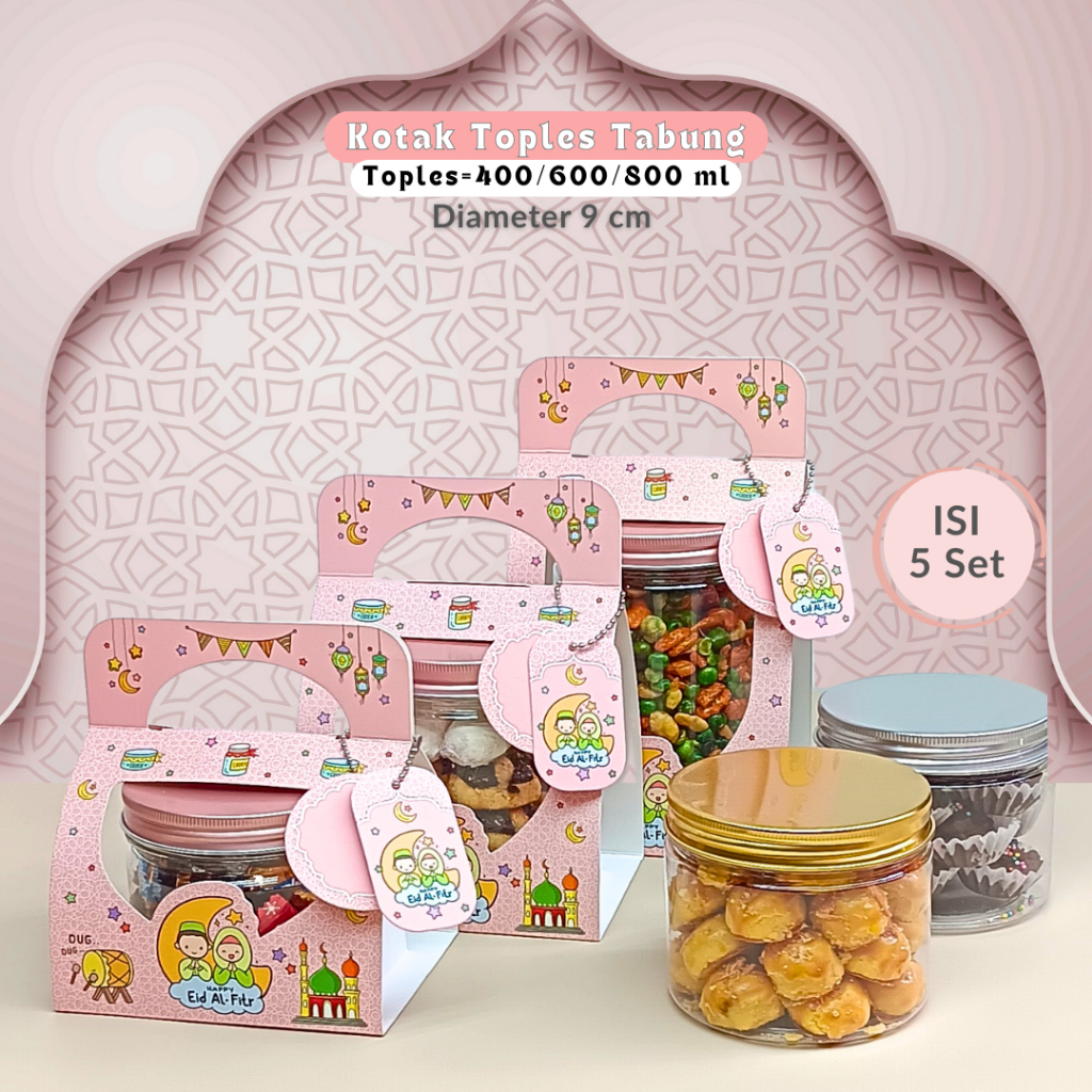 5 SET BOX JINJING TOPLES 400/600/800ML / KOTAK TOPLES TABUNG BOX KUE KERING IDUL FITRI LEBARAN TABUN