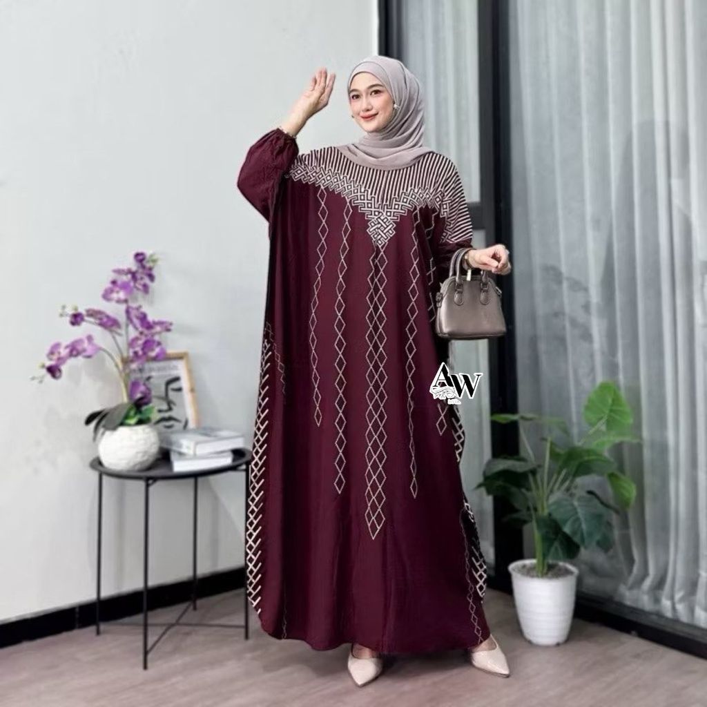 Kaftan Inayah Ld 170 cm by Sekata Batik Gamis Kaftan Rayon Premium Busui Home Dress Kaftan Elegan