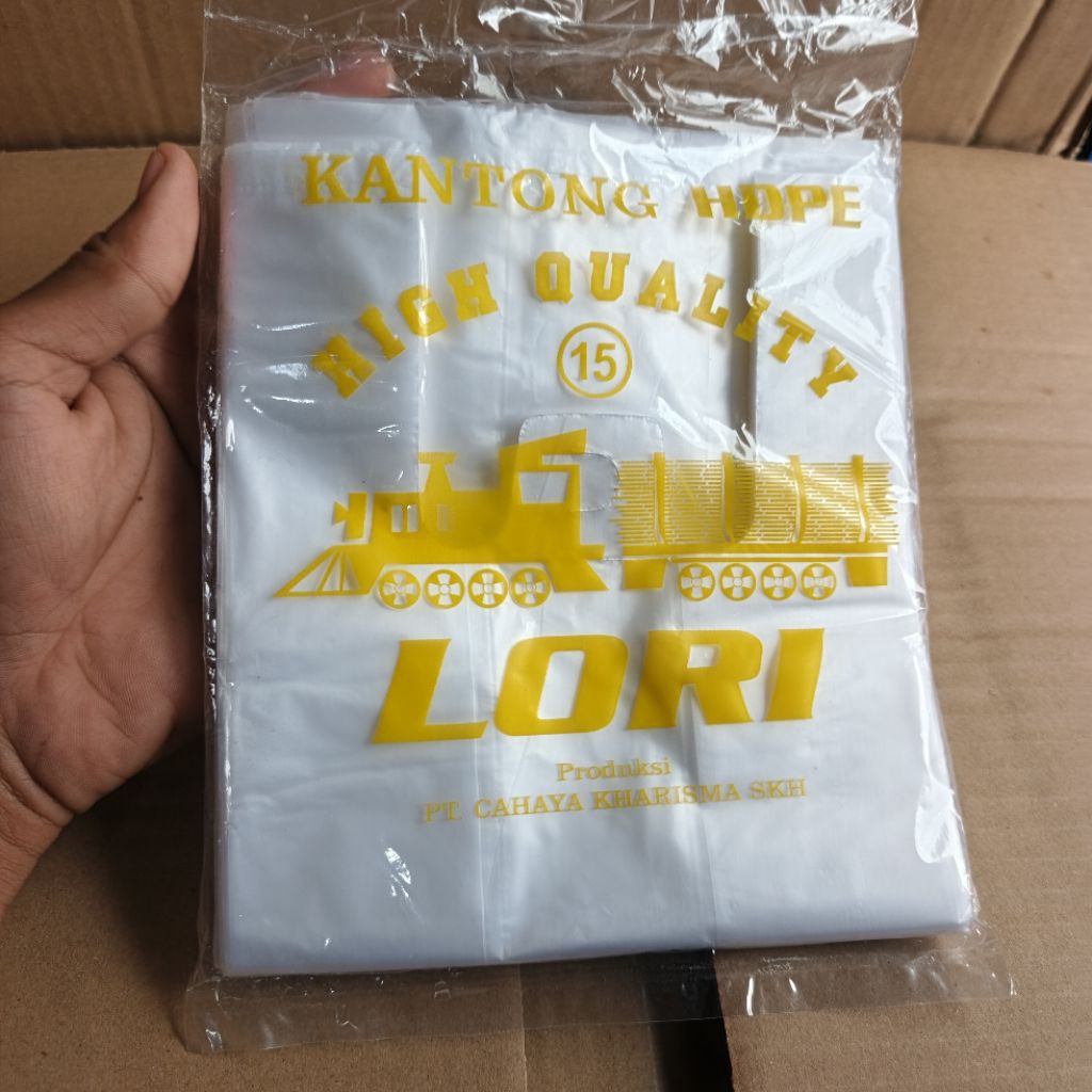 Kantong Plastik Lori Bening Sablon Kuning Ukuran 15/24 | Tebal dan Kuat