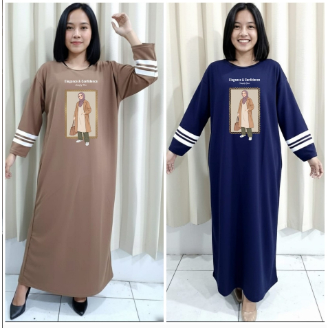Gamis wanita dewasa ELEGANCE Lengan panjang garis pakaian perempuan kaos