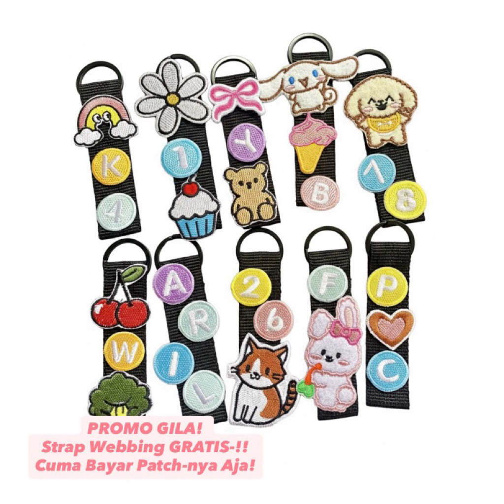 TERMURAH Ready Webbing Keychain DIY Custom Patch Bordir Tali Webbing Gantungan Tas