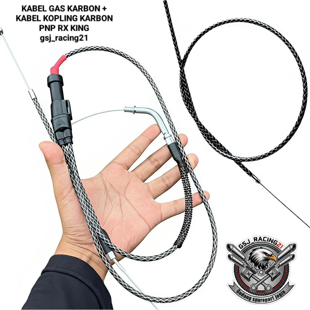 Kabel gas spontan karbon cabang 2 + kabel kopling motif serat karbon pnp rx king - Tinggal pasang