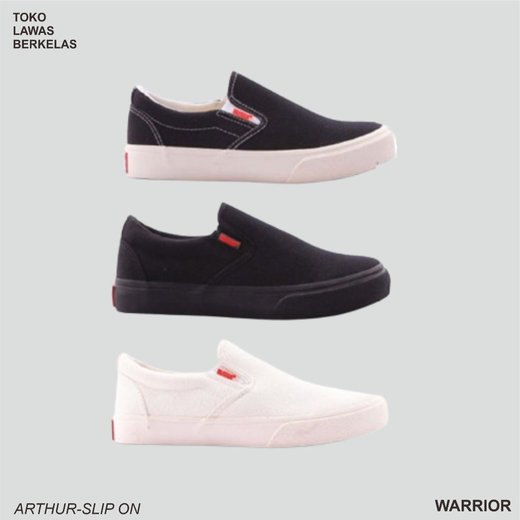 SEPATU WARRIOR SLIP ON ARTHUR BW, ARTHUR WHITE, ARTHUR FULL BLACK