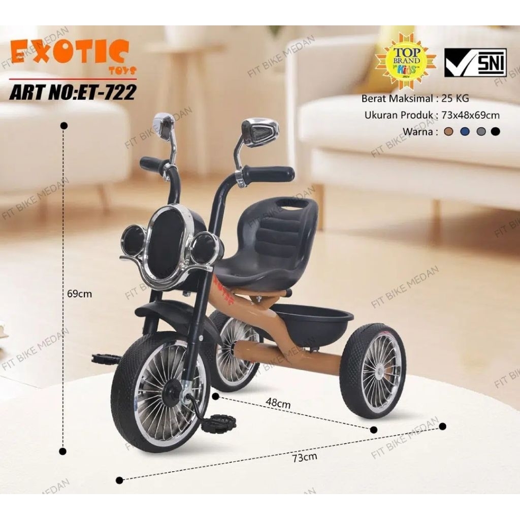 BECAK SEPEDA RODA TIGA TRICYCLE EXOTIC ET-722 MUSIK LAMPU