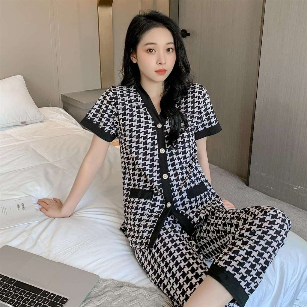 TrendPiyama Baju Tidur Wanita Set Dewasa Sexy Celana Panjang Piyama Perempuan Model Kemeja Hot Pants