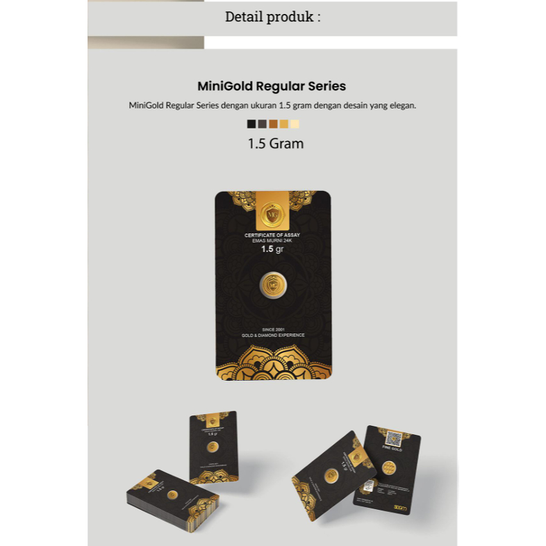 MiniGold Regular Series 0.025 gr, 0.05 gr, 0.1 gr, Fine Gold 99.99%