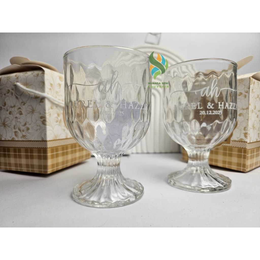 Gelas Kaki Diamond Glass Kaca Kristal Tumbler Minum Wine Kaca Mug Tangkai Kaca Sablon Suvenir