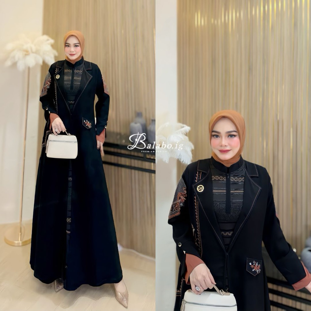Gamis MALAKA Jetblack Hikmat mix Bordirk