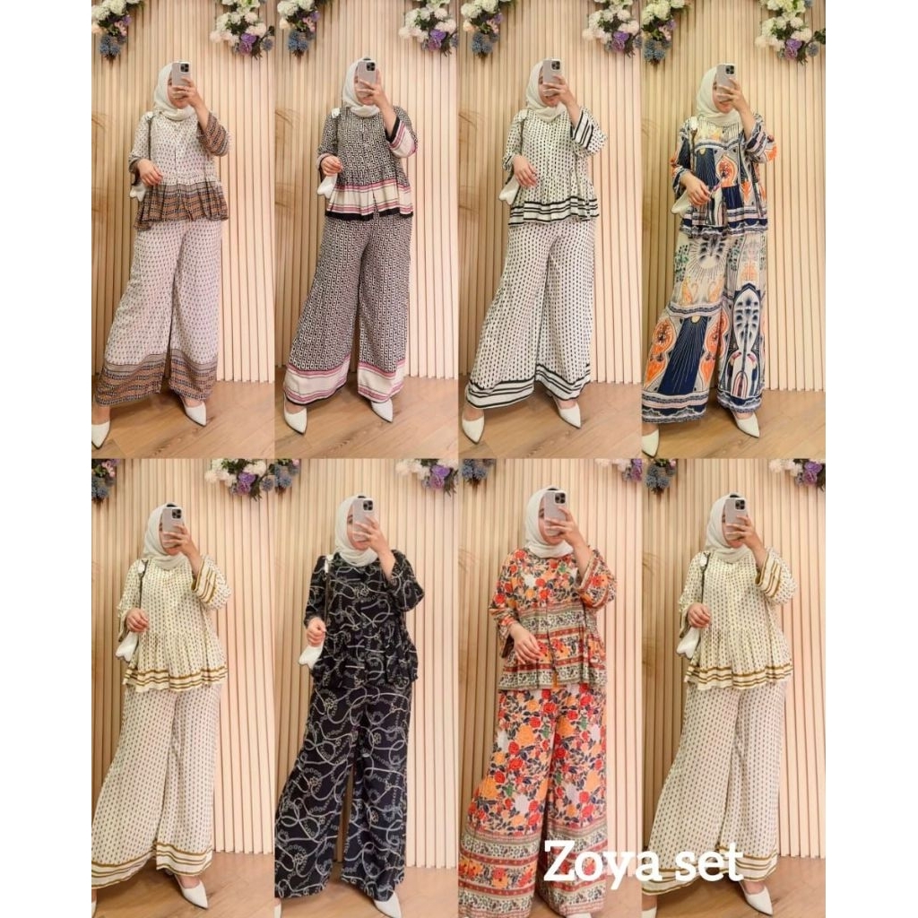 One Set Wanita Motif Bunga Mawar Vintage / Setelan Kulot Floral Premium / Baju Setelan Hijab Kekinia