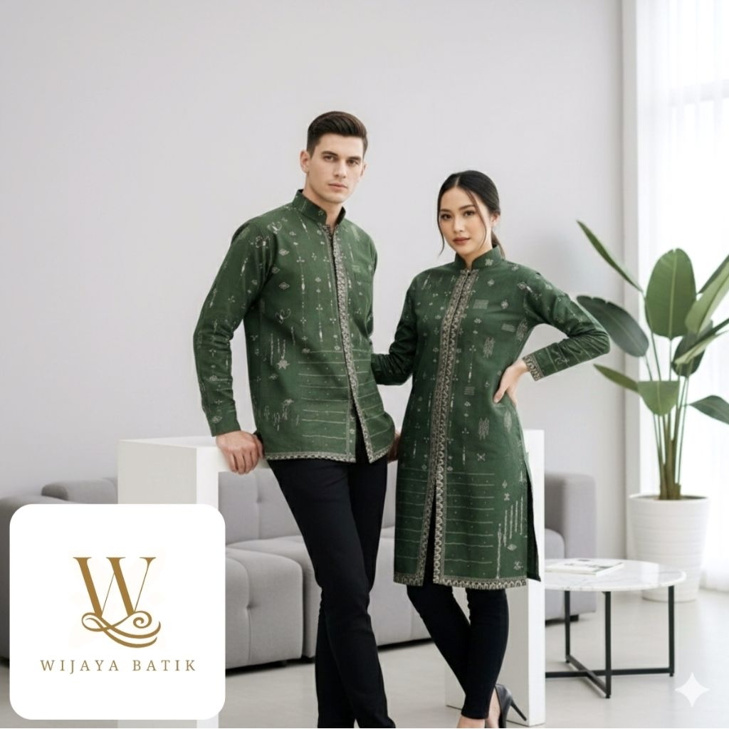 ARJO COUPLE TUNIK BATIK HIJAU BOTOL KEMEJA BATIK WANITA KATUN PREMIUM LAPIS FURING TRICOT