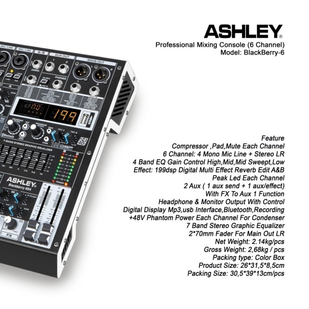 Mixer ashley Blackberry 604 6 Chanel Ashley Blackberry-604 Original Compresor Bluetooth Audio Mp3