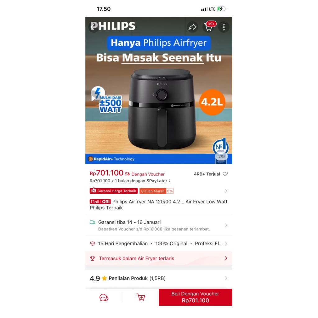 airfryer philips hitam