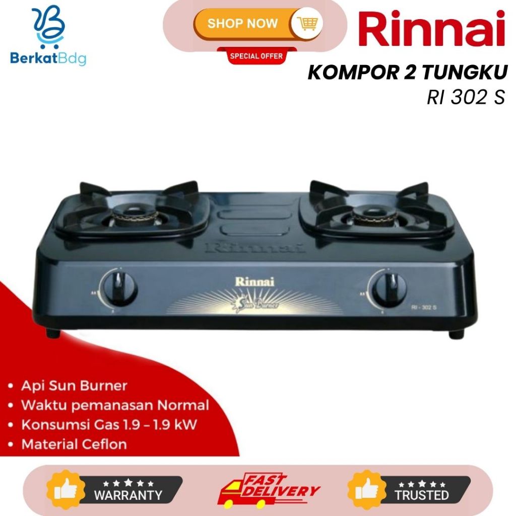 Kompor Gas Rinnai 2 Tungku RI-302S (RI302S)