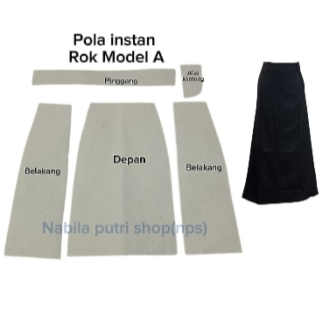 Pola instan rok Model A , Pola instan rok wanita kebutuhan menjahit
