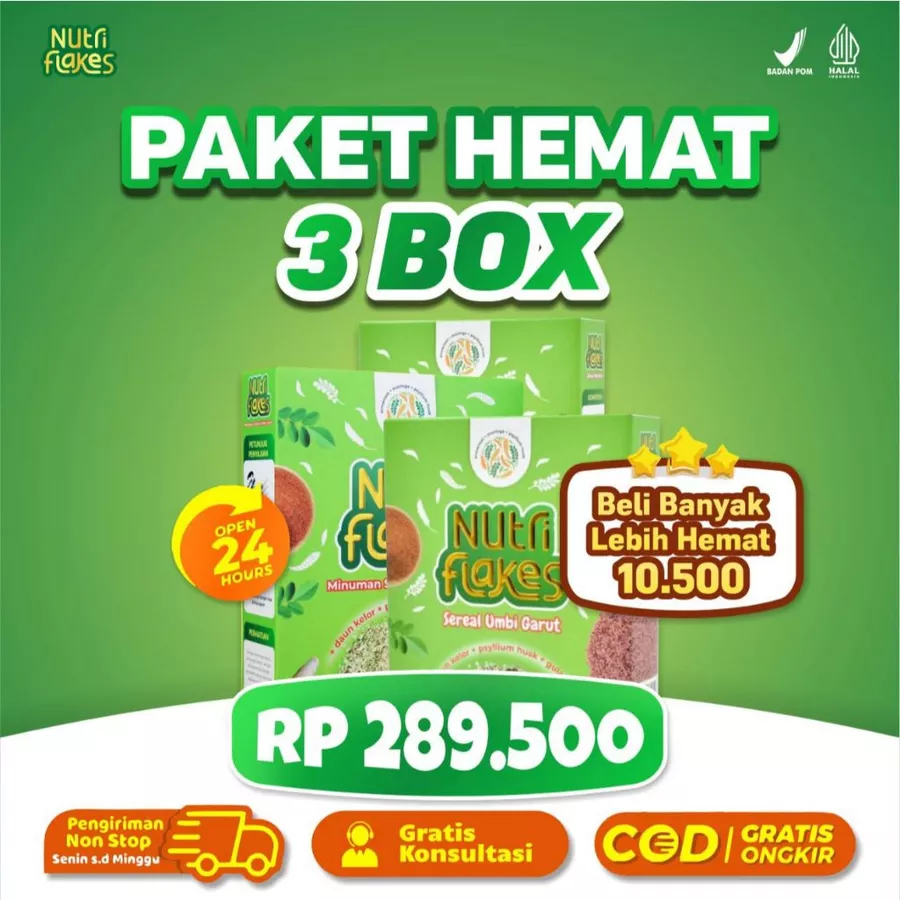 Paket 3 Nutriflakes Original Sereal Umbi Garut Solusi Atasi Asam Lambung