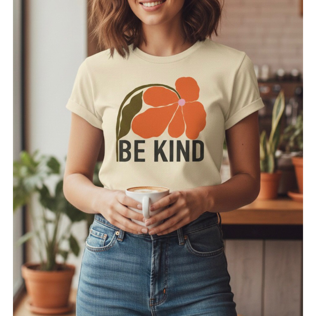 Baju Kaos Cewek Motif Bunga Wanita Kuliah Casual Cotton Kaos Pink Hitam Cream