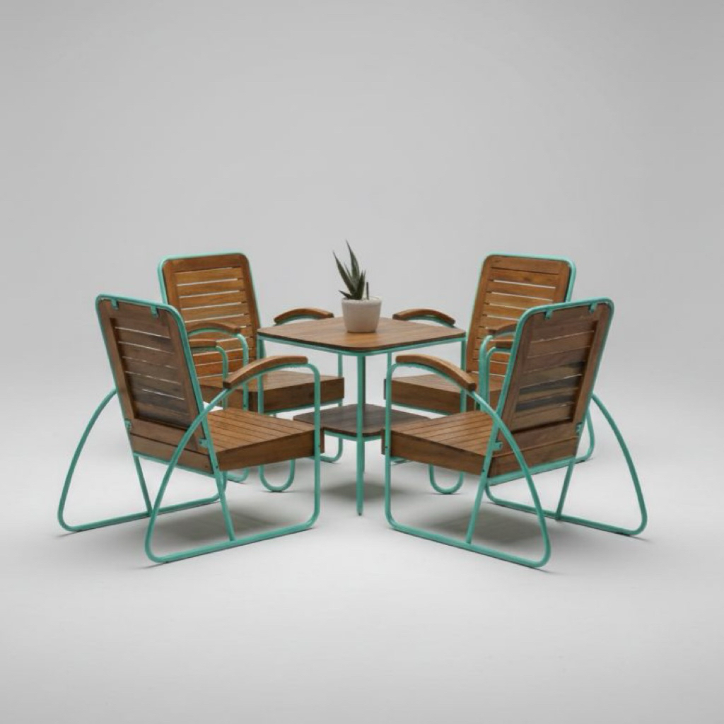 Set Meja Kursi Teras Besi & Kayu Minimalis Vintage