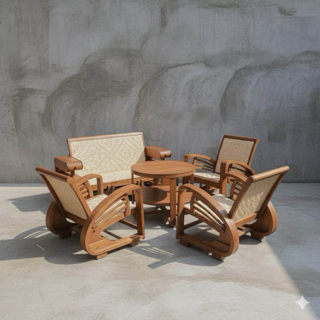 Kursi Tamu Sedan Klasik Sofa Rotan Kayu Jati