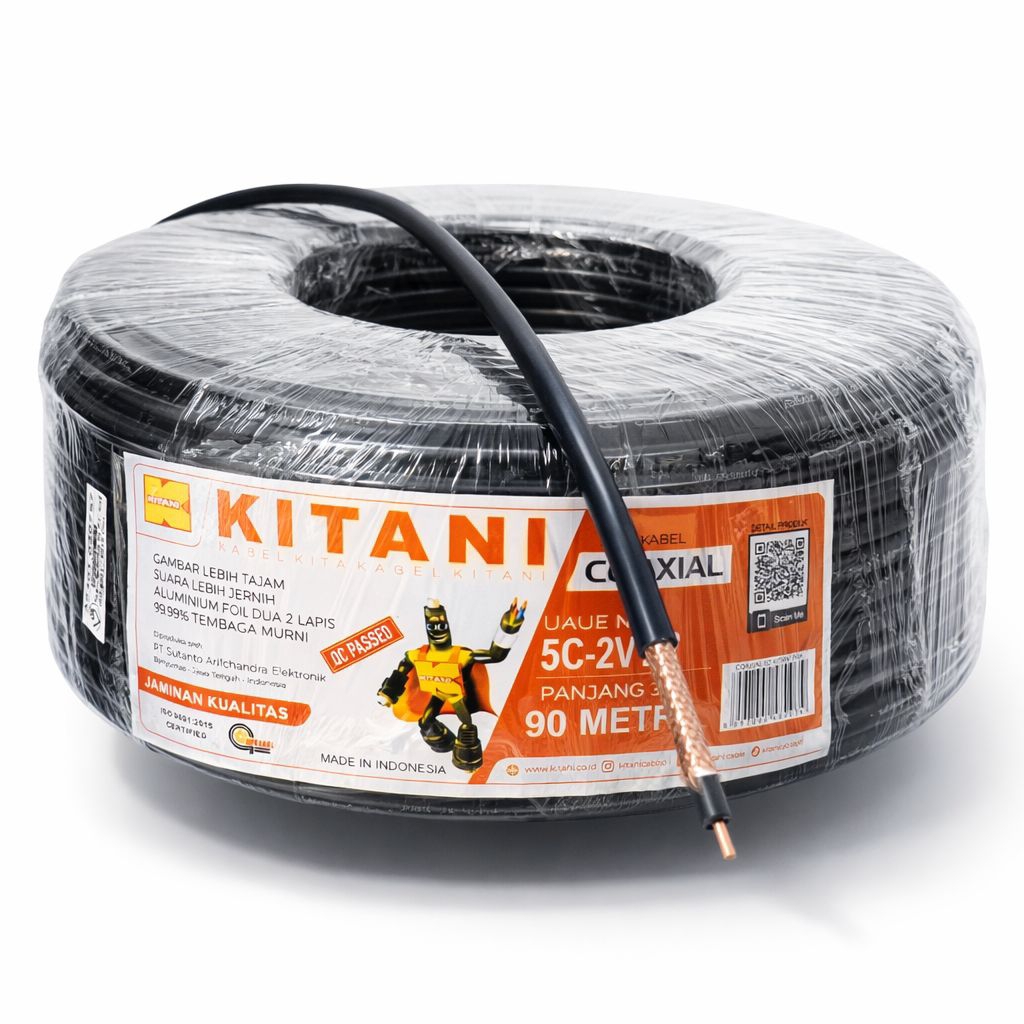 KITANI - Kabel Coaxcial RG6 5C 10/15/20 Meter Hitam Kabel Parabola Antena TV Digital Serabut Kawat F