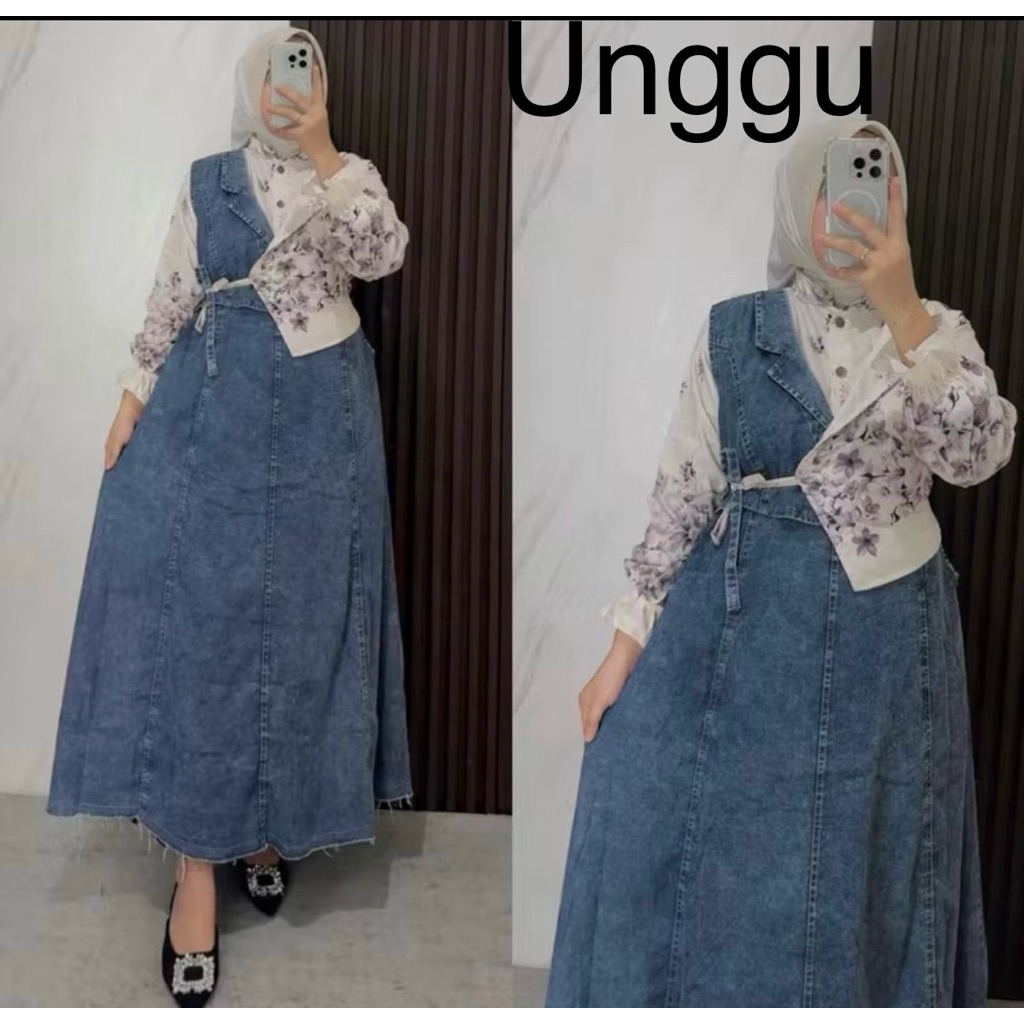 Gamis jeans RAWIS tali bunga terbaru