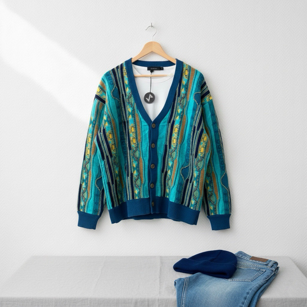 Vintage Knitwear Cardigan "Rageblue" 3D Rajut Timbul Ala2 Coogi