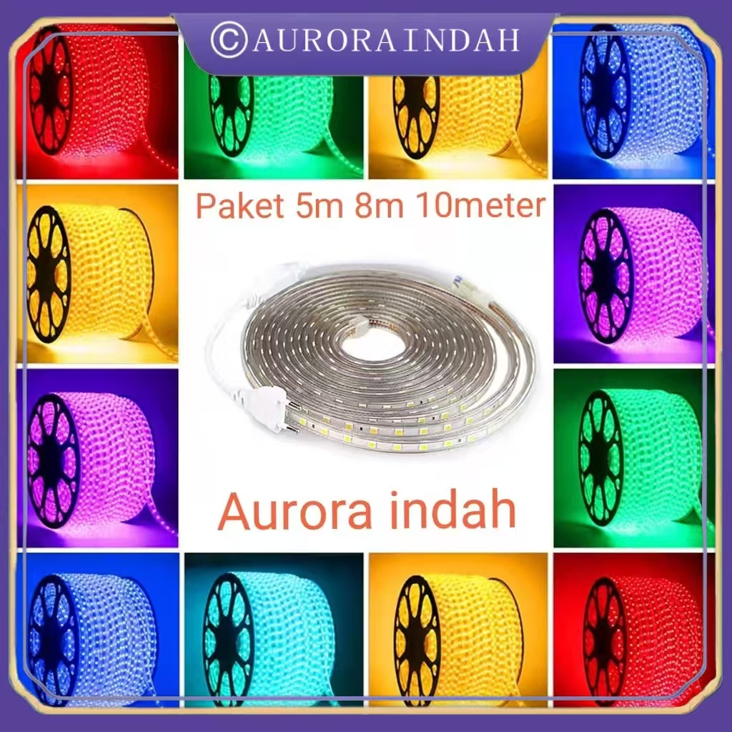 PAKET Lampu Led Strip Selang 5050 5m 8m 10 meter (lampu strip+ Socket+tutup )5050 Lampu Hias Cafe Le