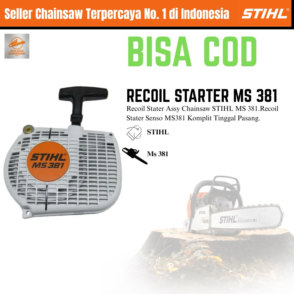 Recoil Stater Assy Chainsaw STIHL MS 381.  Recoil Stater Senso MS381 Komplit Tinggal Pasang