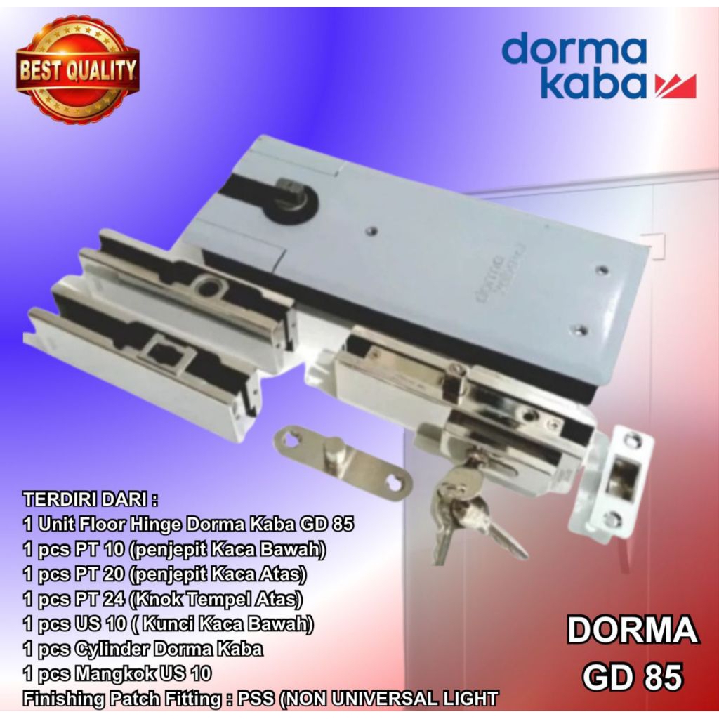 Paket Floor Hinge/Engsel Tanam Pintu DormaKaba/Dorma Kaba GD 85+Patch Fitting DormaKaba