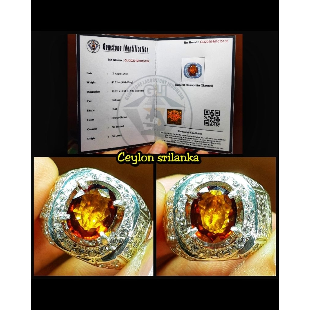 natural permata garnet srilanka ceylon + ring perak asli