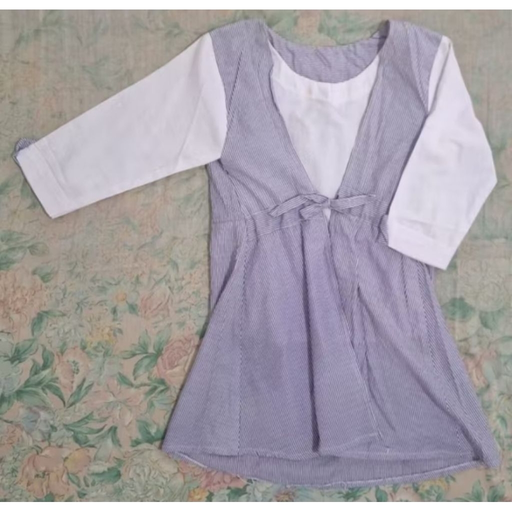 blouse blus wanita salur ungu putih