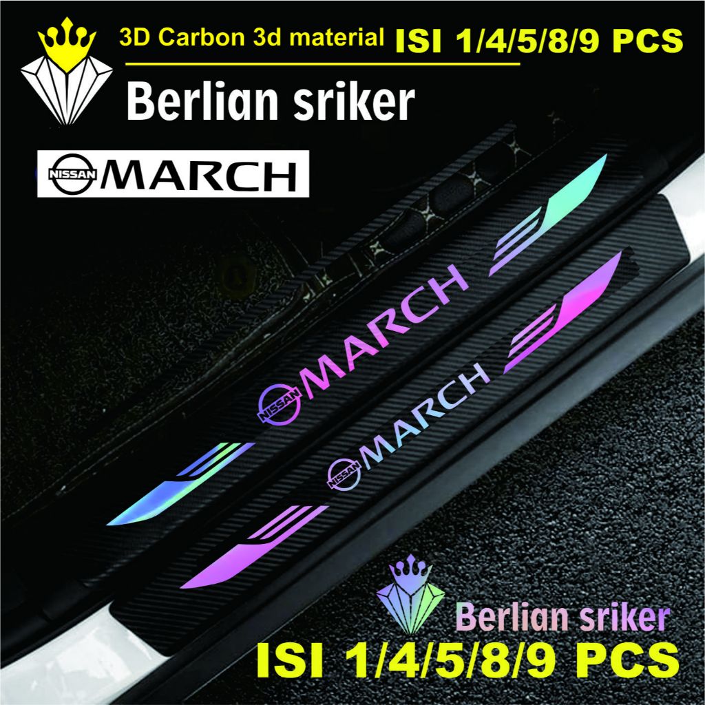 COD 1 set 9pcs cutting sticker pijakan kaki sillplate bahan karbon 3d mobil nissan march  stiker bum