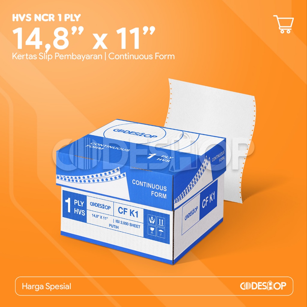 Codeshop Kertas Continuous Form 14,8 x 11 inch NCR 1 Ply Faktur Penjualan Slip Gaji Laporan Keuangan