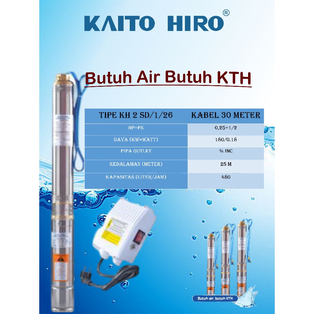 Pompa submersibel  KH 2inc 0,25 HP + 30 meter  Kaito hiro