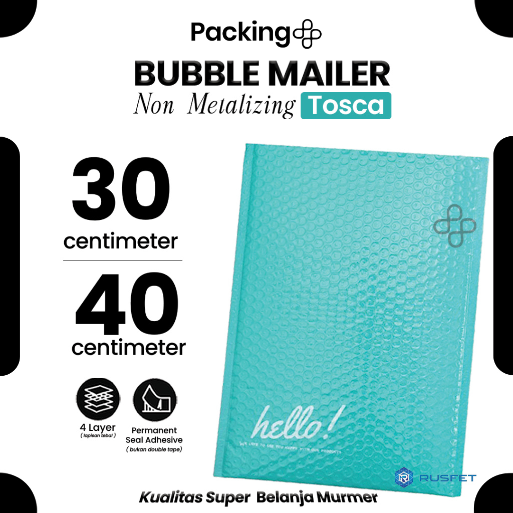 Amplop Security Bubble Mailer Tosca (Biru) Glossy 30 x 40cm Premium Solid Color Rusfet Harga Satuan