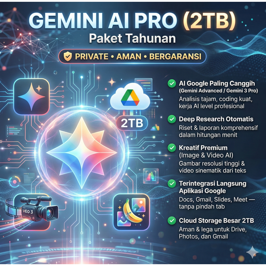 Gemini 1 Tahun Private Aman Bergaransi Google AI Pro 2TB 1 Tahun Gemini Advanced Gemini 3 Pro