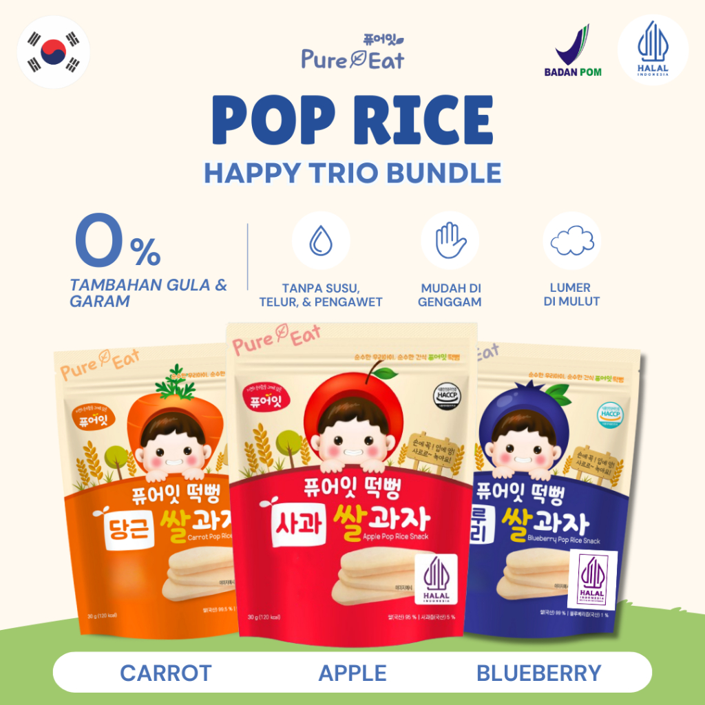 [Bundle of 3] Pure Eat Pop Rice Happy Trio Bundle - Snack Korea Mudah Digenggam dan Melting di Mulut