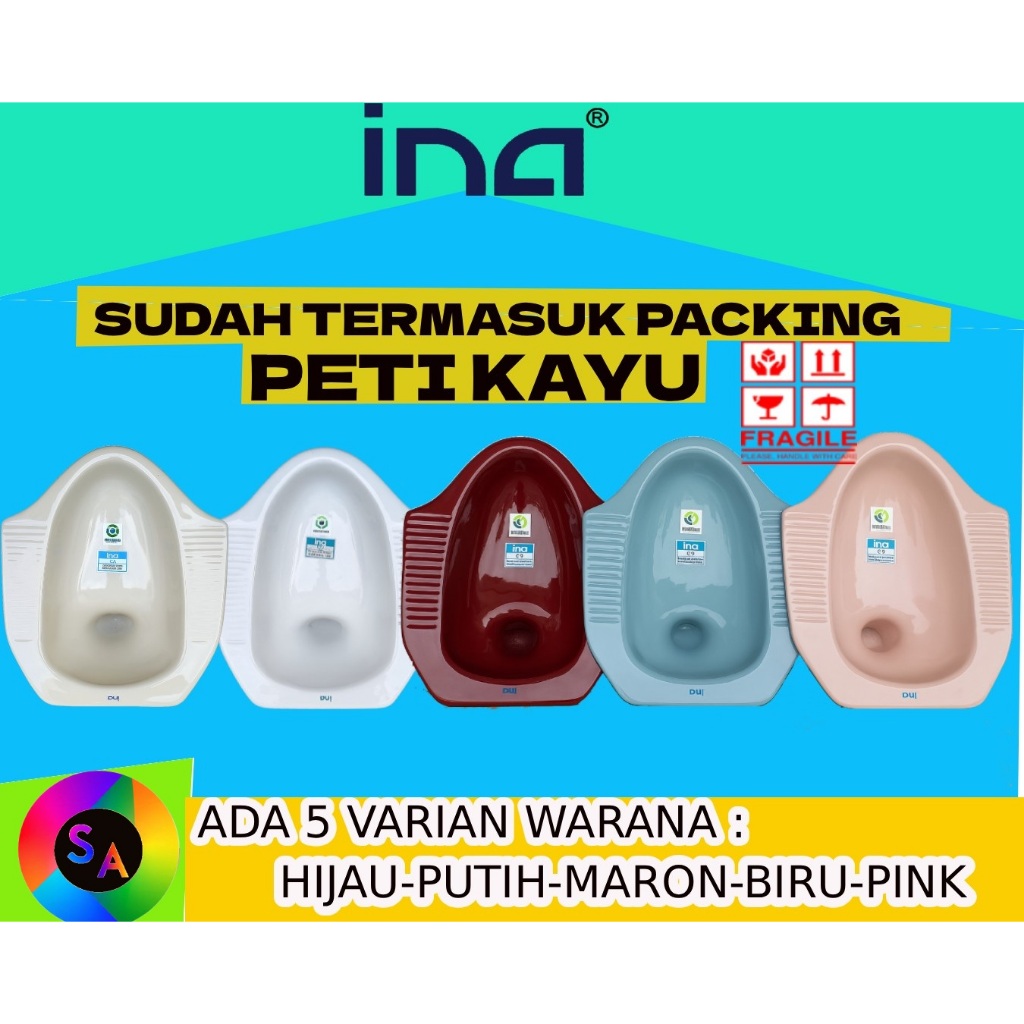 [Packing Peti Kayu] KLOSET JONGKOK INA UKURAN C-2 / KLOSET JONGKOK INA  - Warna Putih, ivory, Biru, 